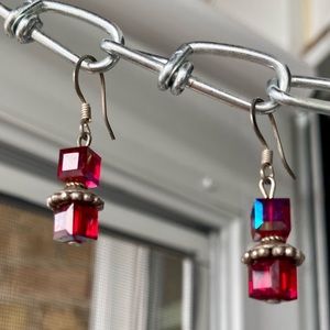 Earrings handcrafted with red Swarovski crystals